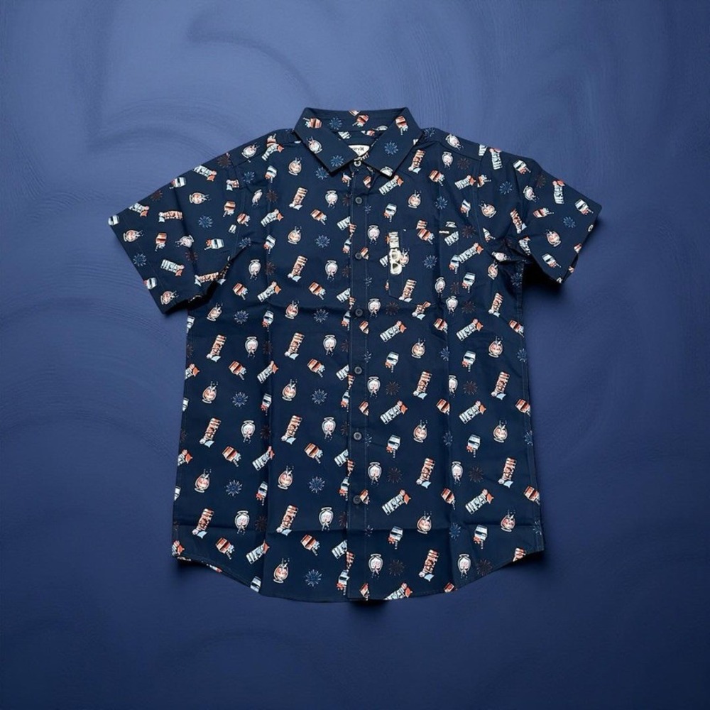 Hurley Men Short Sleeve Button Down Shirt Small Americana Fireworks Navy NWT